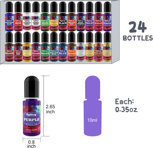 Alcohol Ink Set - 24 Bottles Vibrant Colors High Concentrated Alcohol-Based Ink, Concentrated Epoxy Resin Paint Colour Dye Great for Resin Petri D...