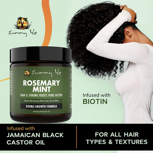 Sunny Isle Rosemary Mint Hair and Strong Roots Butter 4oz | Infused with Biotin & Jamaican Black Castor Oil | Strengthen and Nourish Hair | Dry Sc...