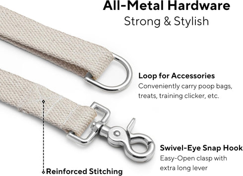5FT Ultra-Durable Cotton Webbing Dog Leash | 60" Length Natural Cotton Strap with Strong All-Metal Hook | Soft & Skin Friendly, Lightweight, and C...