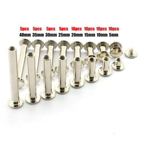 60 Sets Silver Chicago Screws Assorted Kit Screw Posts Metal Accessories Nail Rivet Chicago Button for DIY Leather Decoration Bookbinding Slotted ...