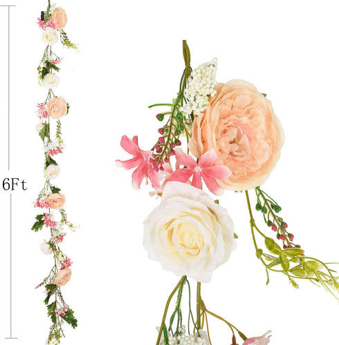 6 Ft Artificial Peony Garland with Mixed Peony Flowers and Green Leaves for Wedding Dining Table Home Party Decor...