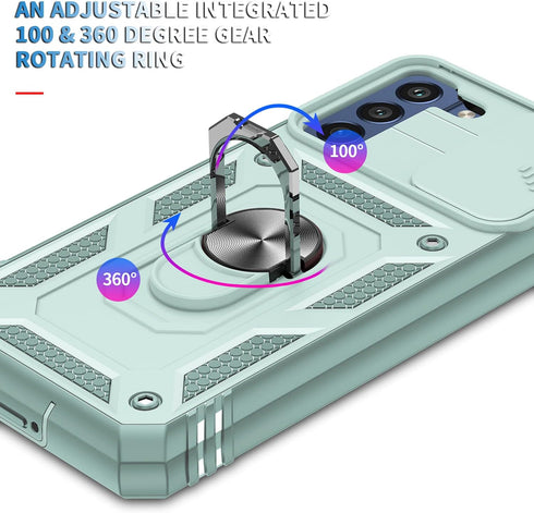 for Samsung Galaxy S21 FE 5G Case Military Grade Drop Shock Protection Cell Phone Cover with Slide Camera Cover Built-in 360° Rotate Ring Stand fo...