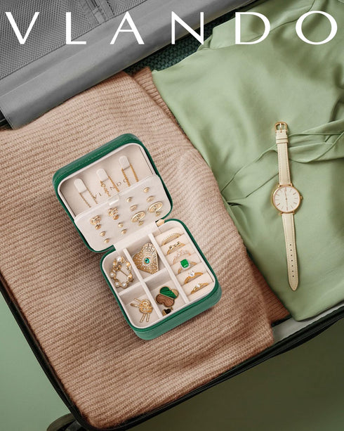 Vlando Travel Jewelry Case, Small Travel Jewelry Organizer Box for Girls Women - Dark Green...