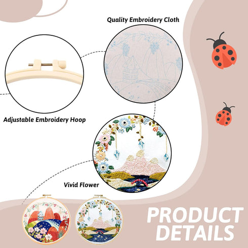 BB Beadthoven 2 Sets Landscape Drawing Embroidery Kits for Beginners, Mountain Floral Rustic Cross Stitch Practice Kits for Adults Hand Embroidery...