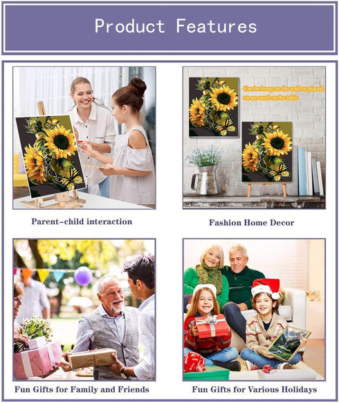 VIGEGU Paint by Numbers Kit for Adults Beginner with Framed Canvas - with Wooden Easel, Sunflower Butterfly DIY Oil Painting, with Acrylic Paints ...
