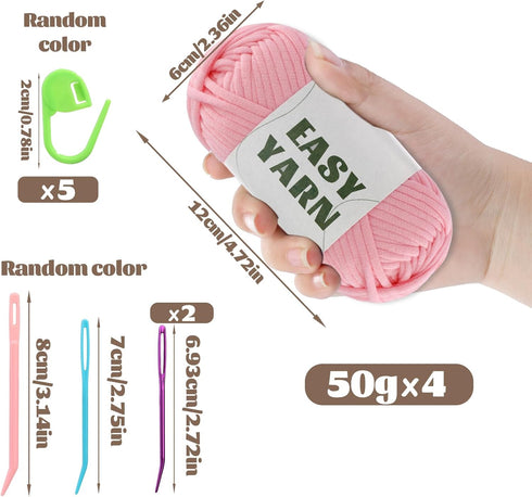 Yarn for Crocheting, Crochet Yarn, Easy yarn, Beginners Yarn for Crocheting with Easy-to-See Stitches, Stitch Marker, and Elbow Needle Cotton Yarn...