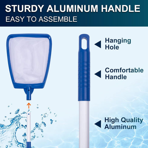Hot Tub Skimmer Net Handheld, Professional Pool, Spa, Pound Skimmer Net with Aluminum Pole Handle, Deep Ultra Fine Mesh Netting Small Pool Skimmer...
