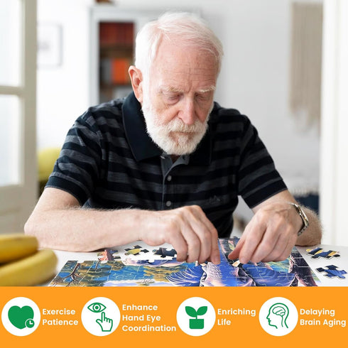 100 Piece Big Piece Jigsaw Puzzle for Seniors Elephant Forest Dementia Large Piece Puzzles for Seniors- Alzheimer's Activity for Adults Puzzle- Be...