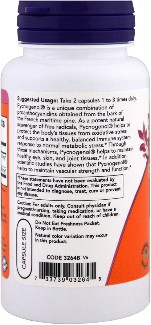 NOW Supplements, Pycnogenol 30 mg (a Unique Combination of Proanthocyanidins from French Maritime Pine) with 300 mg Bioflavonoids, 60 Veg Capsules...