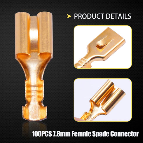 Twidec/100PCS 7.8mm Female Spade Connector Quick Splice Crimp Terminals Non Insulated Wire Connector for Electrical Wiring Relay Car Audio Speaker...