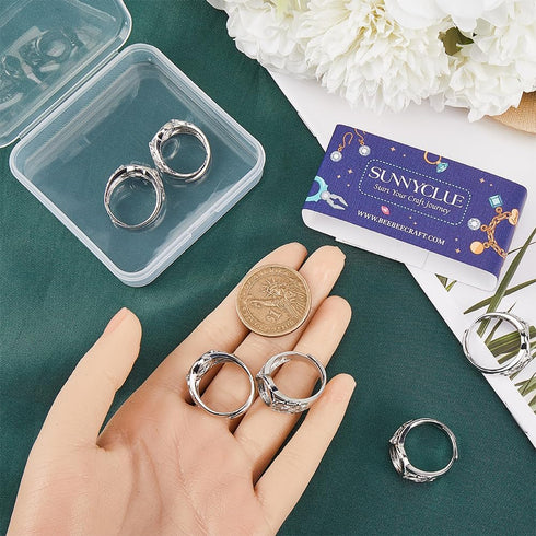 SUNNYCLUE 1 Box 8Pcs Pad Ring Settings Platinum Color Brass Adjustable Ring Blanks Finger Ring Base Rings Components Finger Ring Pad Bezels for Je...