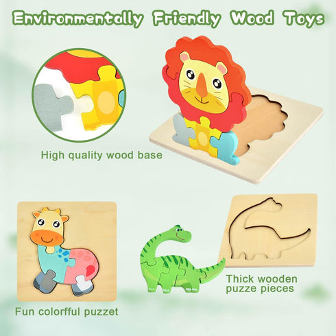 Toddler Puzzles Ages 2-4, 8 Wooden Puzzles for 1-3 Year Olds - Montessori Toy, Easter Basket Fillers, Educational Blocks, Birthday Gift....