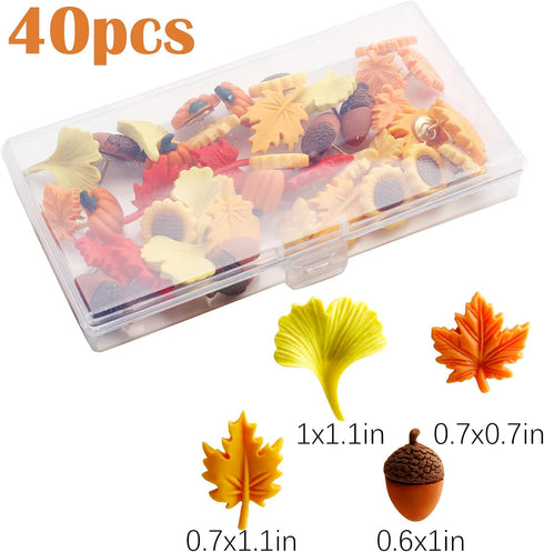 40Pcs Fall Theme Push Pins Thumb Tacks Decorative Flower Cork Board Tacks for Bulletin Board, Photos Wall Maps and Other Offices Schools Supplies ...