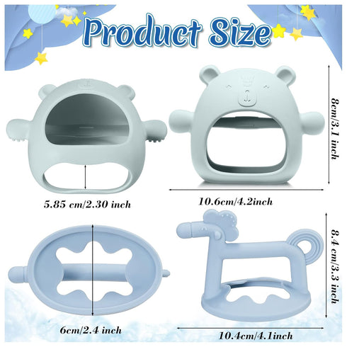 4 Pieces Silicone Teething Toys Bear Baby Teether Toy Anti Dropping Horse Teething Pacifier Baby Chew Toys Chewable Hand Teethers for Sucking Chew...