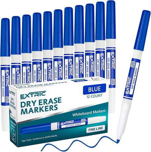 Dry Erase Markers Fine Tip, 12 Count Whiteboard Markers, Blue Dry Erase Markers, Fine Point Dry Erase Markers, Dry Erase Markers for Kids, White B...