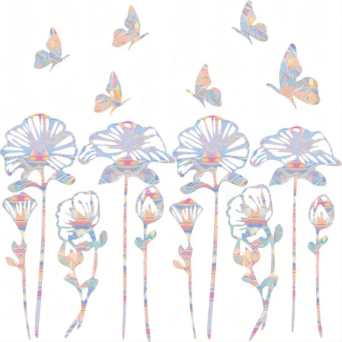 Shawula 30PCS Flower Window Clings - Anti-Collision Window Decals to Save Birds from Window Collisions,Non Adhesive Prismatic Vinyl Window Clings,...