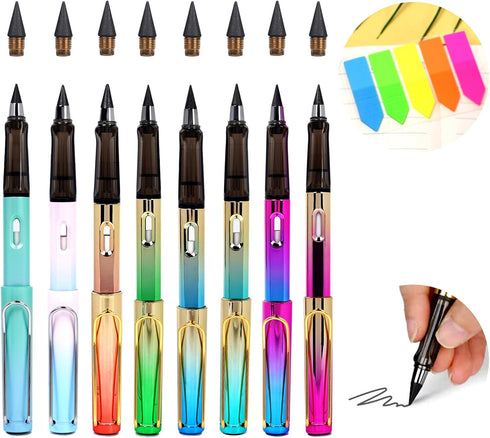 8 sets of infinite inkless pencils with erasers, no sharpening, comes with 8 spare replacement pen heads, cute school home office supplies for wri...