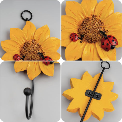 Notakia Creative Daisy Resin Wall Hooks Wall Mounted Art Flower Iron Hook Hand-Painted Hanging Coat/Hat/Key/Towel Hooks Home Decoration(Set of 4)...