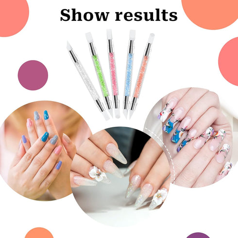5 Pcs Nail Art Sculpture Pen Dual Tipped Silicone Nail Tools Nail Art Acrylic Pen Silicone Brushes for Resin Nail Art Tools for Design Nail Foil C...
