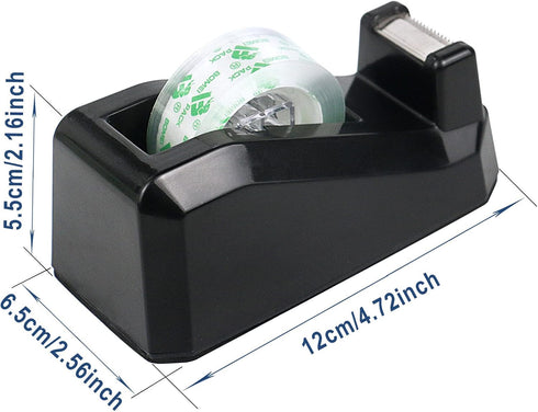 BOMEI PACK Tape Dispensers Desk, 1 Pack Black with 12Rolls Transparent Tape, 1 Inch Core, for Gift Wrapping, School, Office and Home...