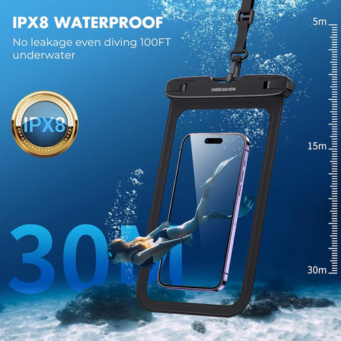 UNBREAKcable Large Waterproof Phone Pouch,?IPX8??Emergency Whistles??Oversized? Waterproof Phone Case Cellphone Dry Bag for iPhone 15 14 13 12 11 ...