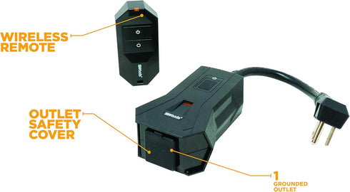 Woods 50125WD Outdoor Indoor Wireless Remote Control Outlet Kit, Electrical Plug In Remote Light Switch, Features 1 Grounded Outlet with a Pairabl...