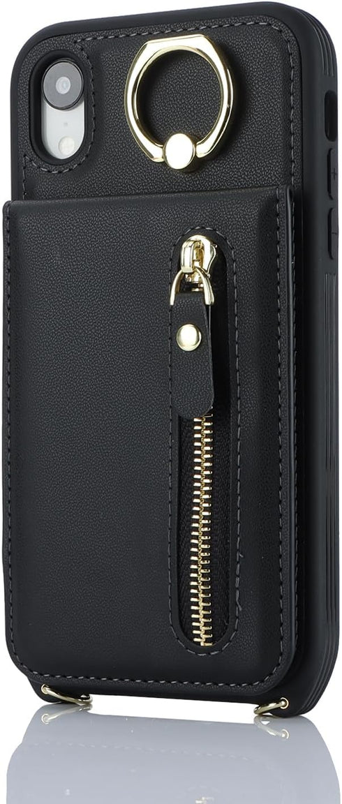 iPhone XR Phone Case with Card Holder for Women, iPhone XR Case Wallet with Strap Credit Card Slots Crossbody with Kickstand Zipper Case for iPhon...