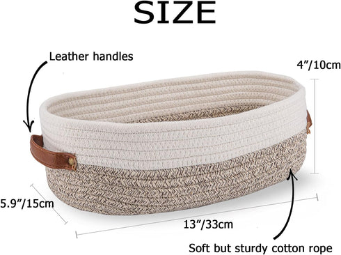 Woven Storage Basket for Toilet Tank Top,Farmhouse Home Decor Organizing Basket for Bathroom,Table and Counter 13"x5.9"x4" Apricot Stitching White...