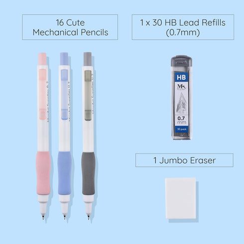 MozArt Cute Mechanical Pencil Set 0.7mm, 16PCS with 30 HB Lead Refills Drafting, Art, Drawing Supplies, Aesthetic Pastel Mechanical Pencils for Gi...