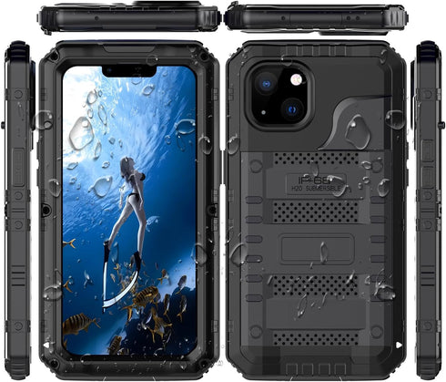 Waterproof Case for iPhone 13 Pro Max Metal Case Heavy Duty Case Full Body Dustproof Dropproof Aluminum Alloy Case with Silicone Built-in Screen P...