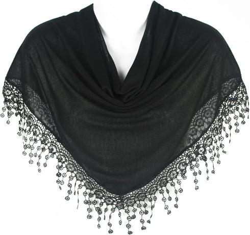 Triangle Scarf with Bobbin Lace Fringes for Women...