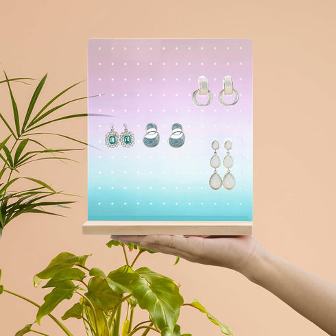 JUXYES Pack of 2 Acrylic Enamel Pin Display Stand with Wooden Base, Tabletop Pin Organizer Display Storage Stand, Enamel Pin Display Holder for Aw...