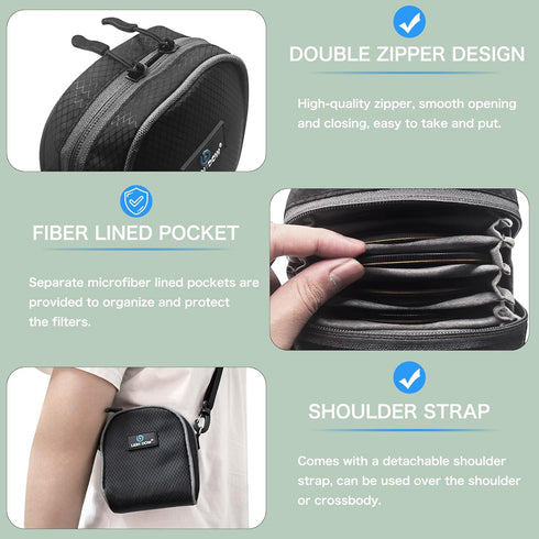 Lightdow Camera Filter Bag, Detachable 8-Slot Lens Filter Carry Case Photography Filter Holder Belt Loop Pouch Water-Resistant and Dustproof Desig...