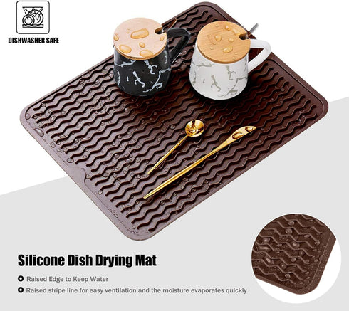 Silicone Dish Drying Mat, Non-Slip Easy Clean Sink Mat Large Heat-resistant Dish Drainer Mat for Kitchen Counter, Sink, Refrigerator or Drawer lin...