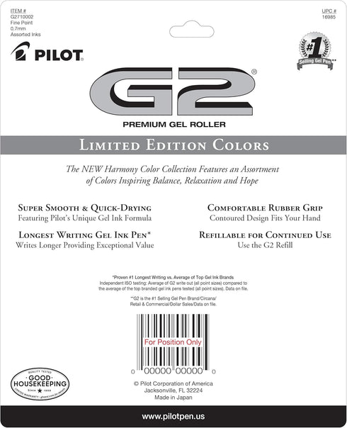 PILOT G2 Limited Edition Harmony Ink Collection Retractable Gel Pens, 0.7mm Fine Point, Assorted Ink, 10-Pack...