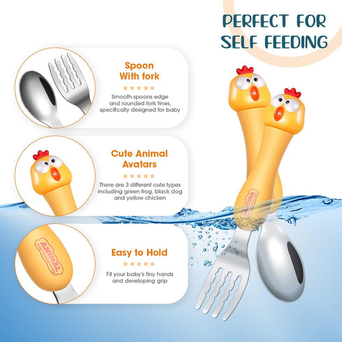 6 Pieces Toddler Utensils Baby Spoon Fork Set Toddler Flatware Set with Travel Case Baby Feeding Training Spoons Forks with Cute Cartoon Handle St...