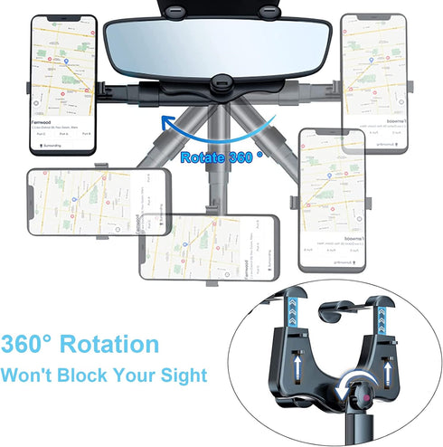 ???????? ???????????????? Rearview Mirror Car Phone Holder, 360° Rotatable & Retractable Car Phone Holder Mirror Mount, Universal Car Phone Mount ...
