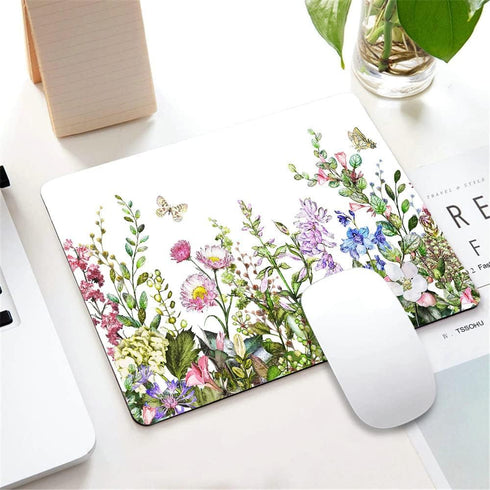 Border with Herbs and Wild Flowers Mouse Pad Non-Slip Rubber Base Gaming MousePads for Computers Laptop Office, Computer Mouse Pad for Wireless Mo...