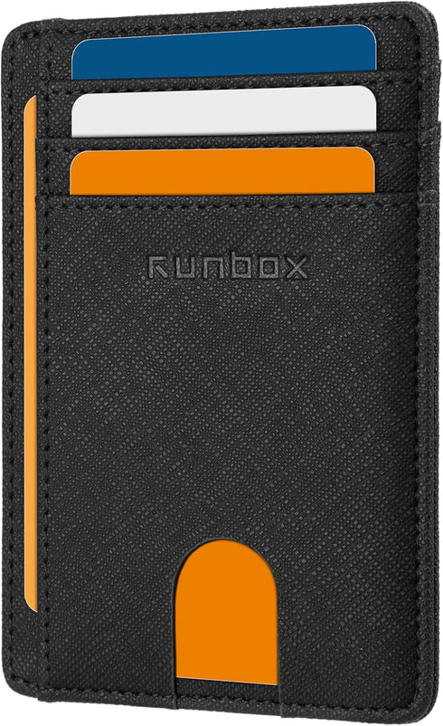 RUNBOX Slim Minimalist RFID Blocking Wallet for Men Women Front Pocket Leather Gift Box...