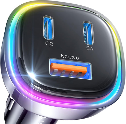 LISEN 66W C Type Car Charger, PD 36W+QC 30W Car Cigarette Lighter USB C Charger All Metal 3-Port Super Fast USB C Car Adapter Fit for iPhone 15 14...