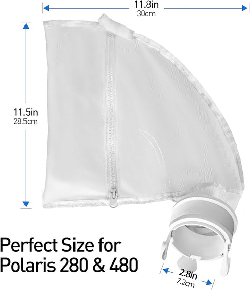 Nylon Mesh Pool Cleaner Bags,Bag Zipper Replacement for Polaris 280 & 480 Pool Cleaner All Purpose filter Bag for 280 Polaris Replacement Bags,Poo...