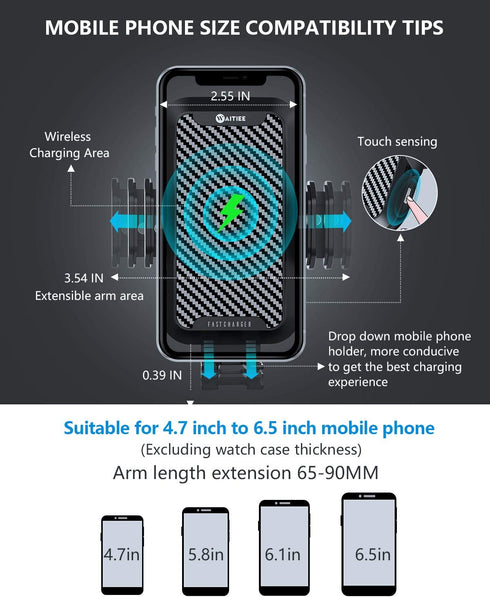 Wireless Car Charger, WAITIEE 15W Fast QI Charging Cell Phone Automobile Chargers, Auto Clamping Inductive Air Vent Dashboard Car Mount for iPhone...