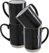 Sheffield Home Set of Stoneware Coffee Mugs- 4 Printed Coffee Cups, Tea Cups, Latte Mugs 16 oz (Black)...