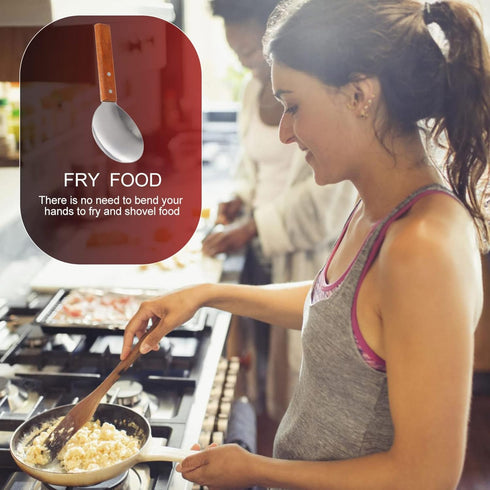 2Pcs Japanese Rice Spatula Versatile Non Stick Serving Spoon with Wood Handle Tofu Scoop Spoon for Home Kitchen Large...