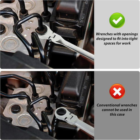 1PCS 18mm Open Flex-Head Ratcheting Wrench, Metric Ratcheting Spanner with 74 Teeth, Chrome Vanadium Steel Tubing Ratchet Spanner...