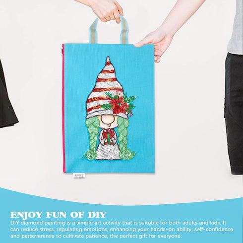 DIY 5D Diamond Painting Kits Handbag Work Bag Gnome Girl Reusable Shopping Storage Tote Bag with Handle Special Shaped Crystal Gems Art Cotton Can...