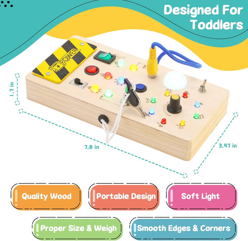 Montessori Busy Board for Toddlers - Early Development Wooden Sensory Toys for Toddlers 1-3, Montessori Toys for 1 2 3 Year Old, Kids LED Light Sw...