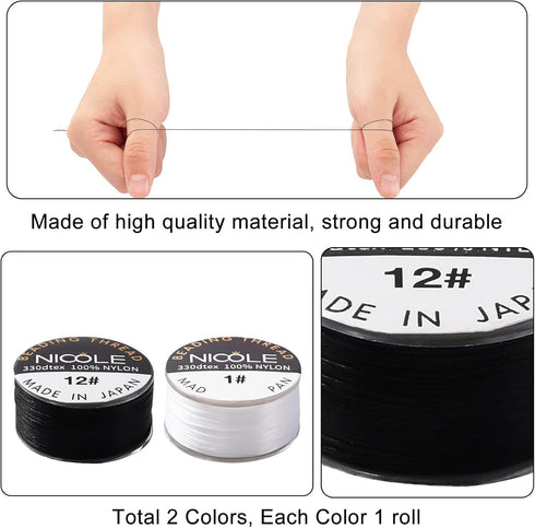 PH PandaHall 0.1mm Nylon Seed Bead Thread 100 Yards Black White Bracelet Cord Beading Thread Invisible Sewing String Nylon Braided String for Leat...