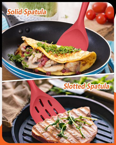 Pack of 2 Silicone Spatula, Non Stick Cooking Utensil Set Wooden Handle Kitchen Turner for Baking Mixing Grilling Serving Food Heat Resistant Non ...