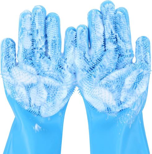 Pecute Pet Grooming Gloves 2 Pairs, Heat Resistant Cat Bathing Gloves with High-Density Teeth, Silicone Dog Bathing Gloves with Enhanced Five Fing...